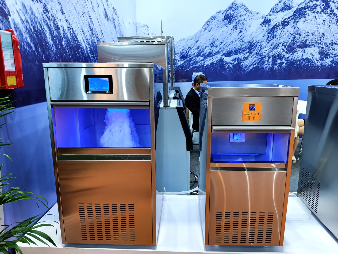 Commercial snow ice machines on display
